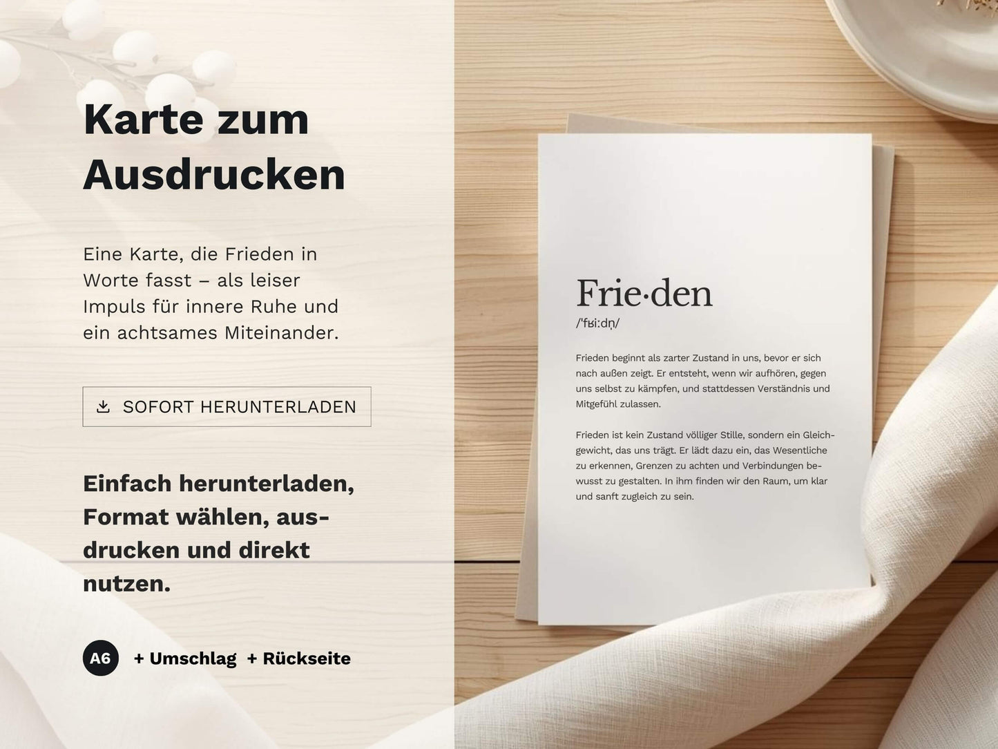 Karte „Frieden“ zum Ausdrucken | Postkarte & Faltkarte