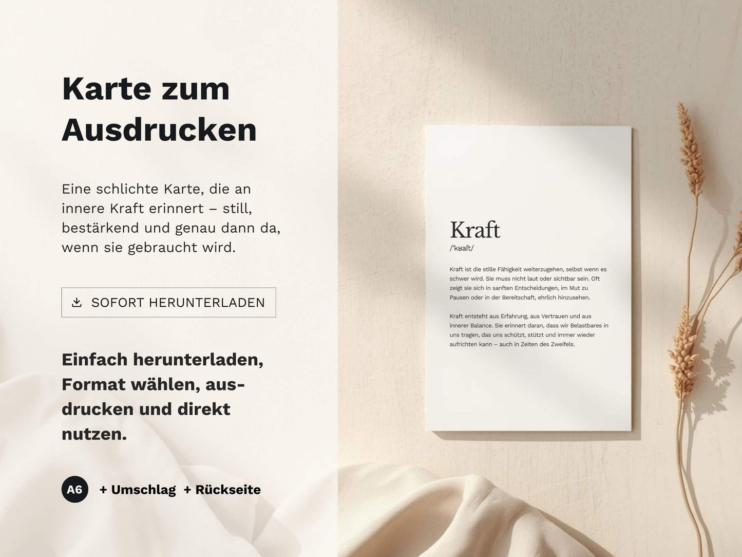 Karte „Kraft“ zum Ausdrucken | Postkarte & Faltkarte