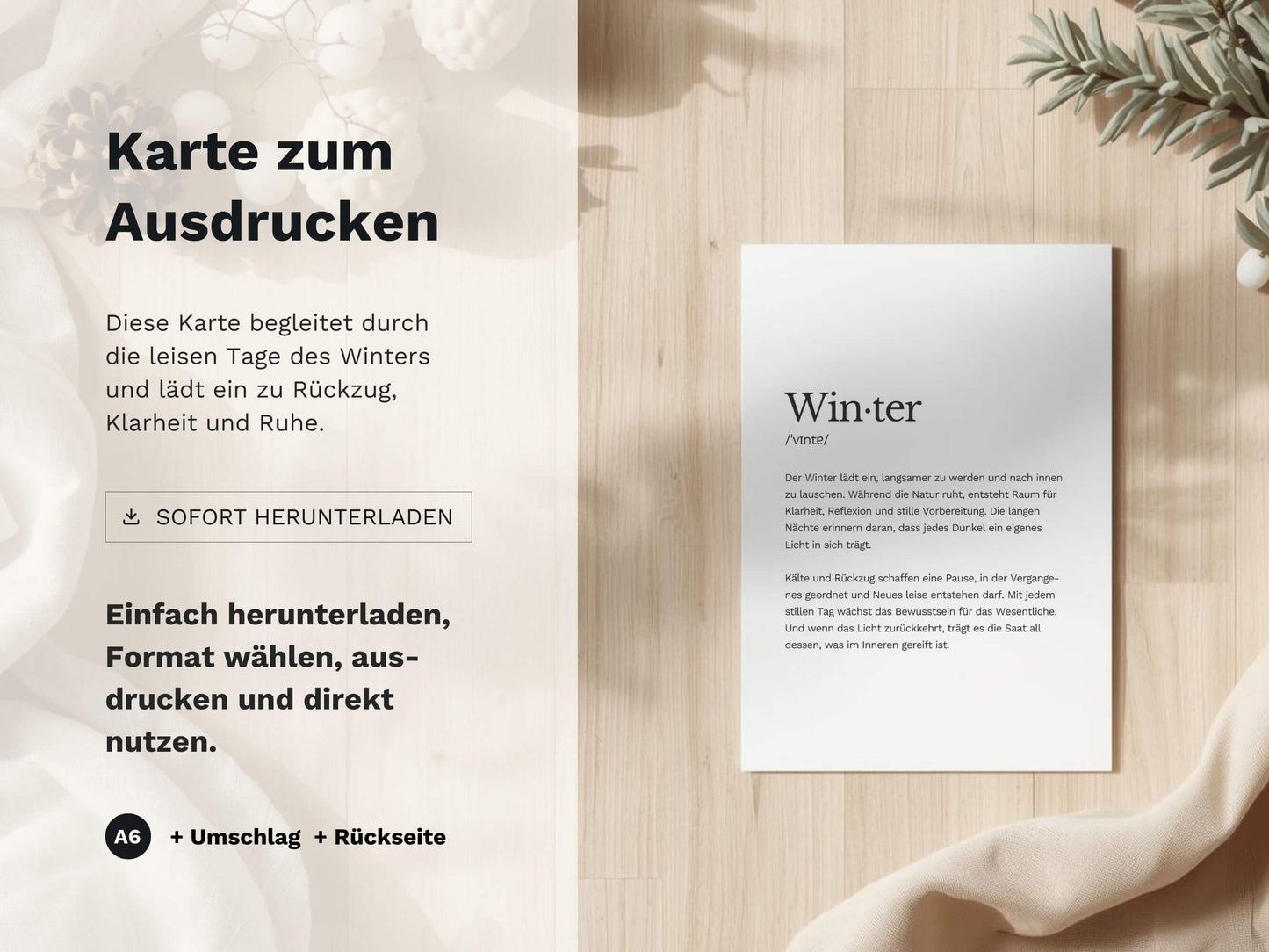 Karte „Winter“ zum Ausdrucken | Postkarte & Faltkarte