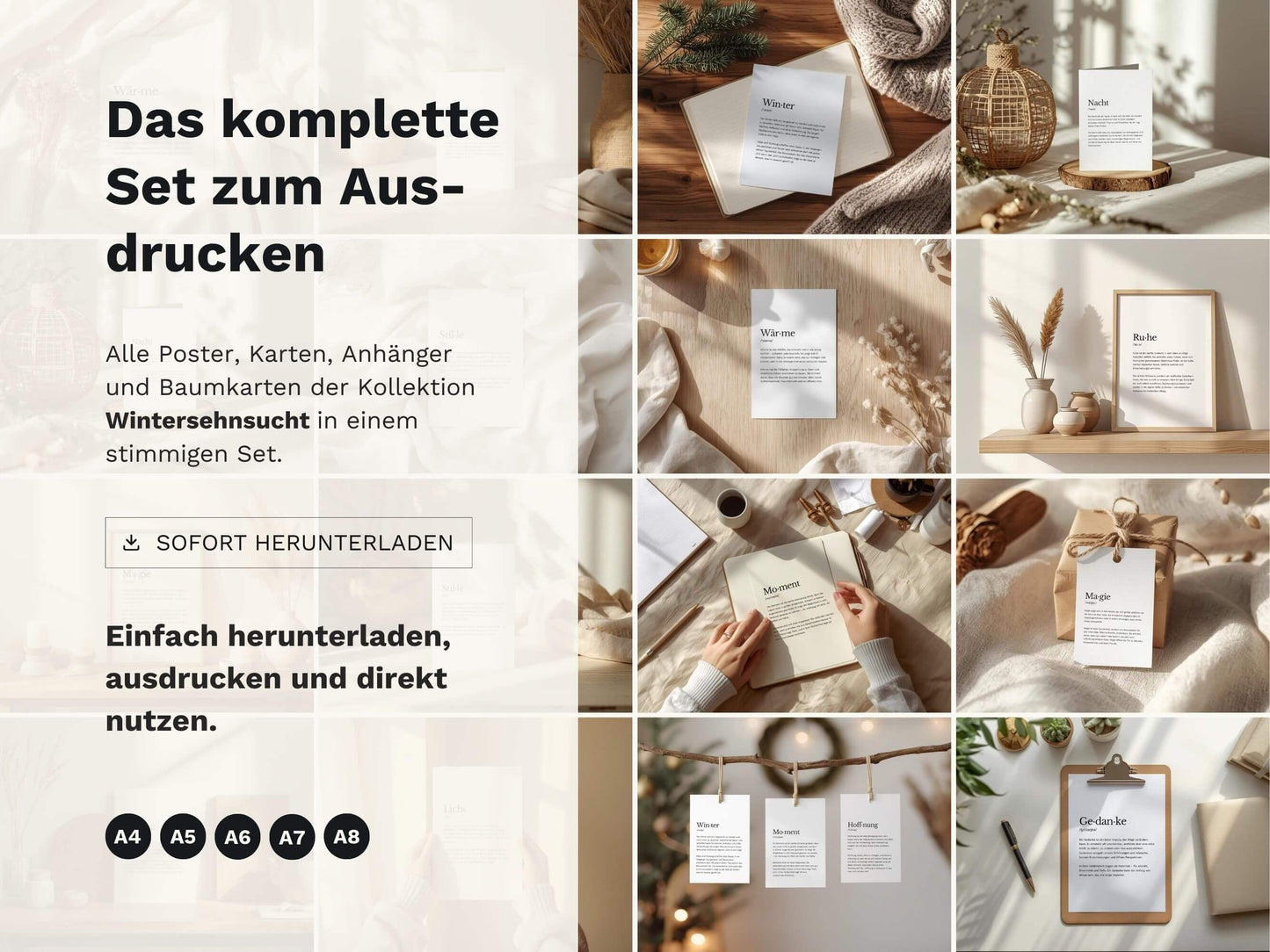 Komplett-Set „Wintersehnsucht“ | Poster, Karten, Anhänger & Baumkarten