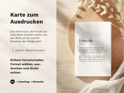 Karte „Freude“ zum Ausdrucken | Postkarte & Faltkarte