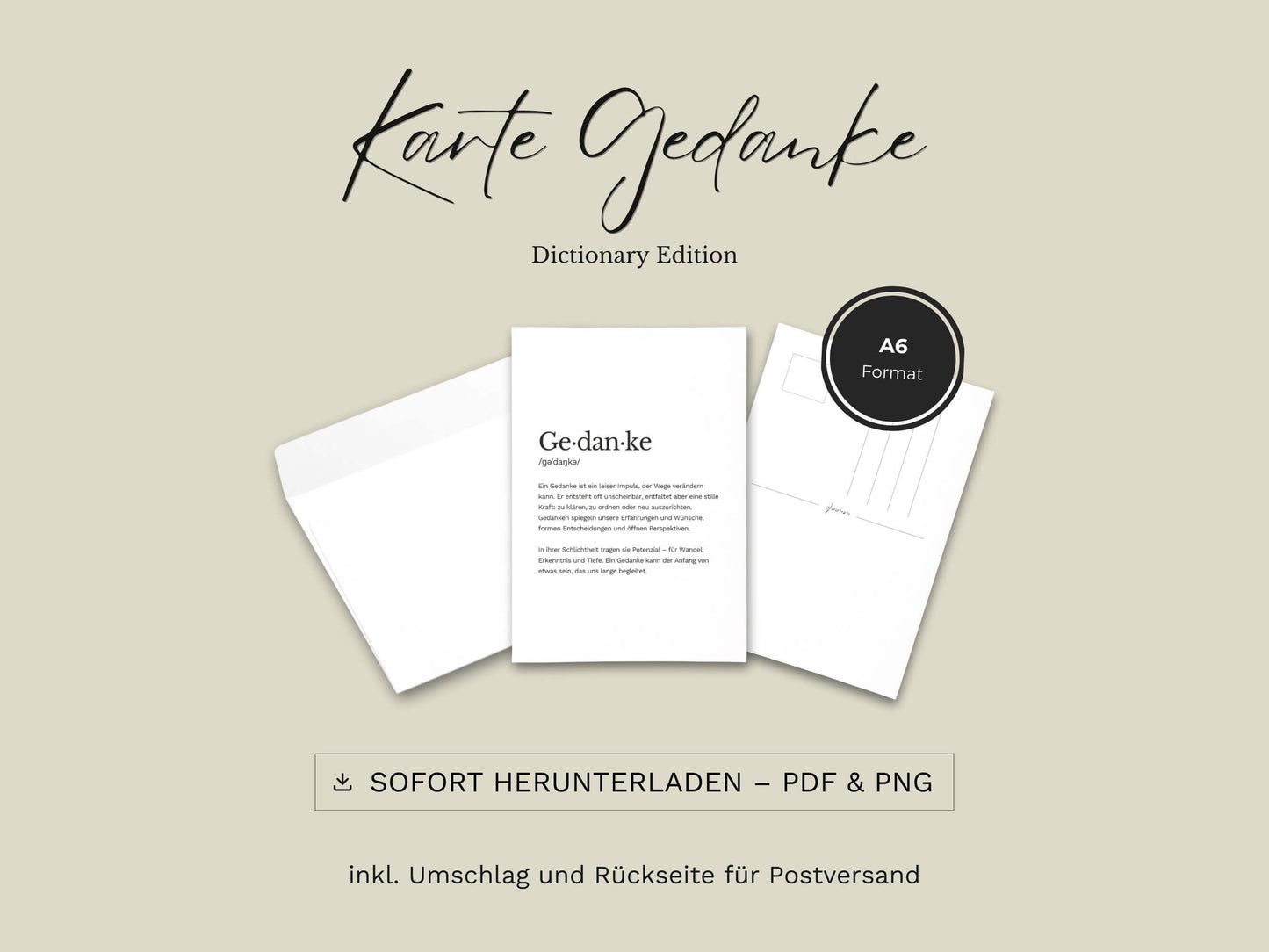 Karte „Gedanke“ zum Ausdrucken | Postkarte & Faltkarte