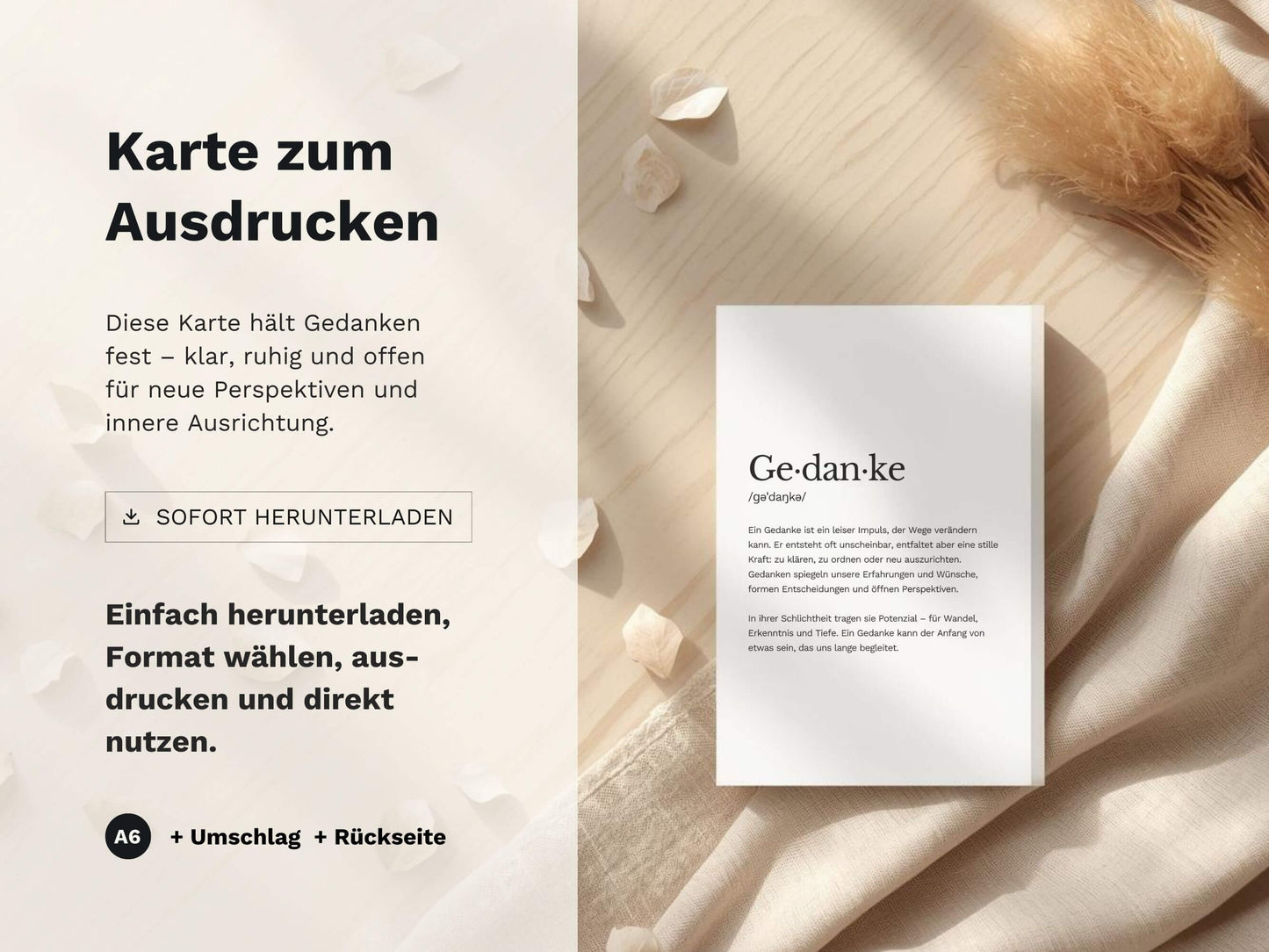 Karte „Gedanke“ zum Ausdrucken | Postkarte & Faltkarte