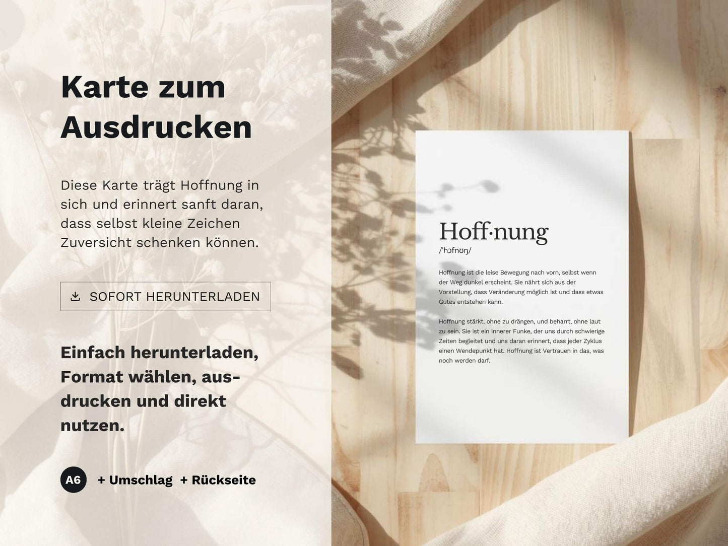 Karte „Hoffnung“ zum Ausdrucken | Postkarte & Faltkarte