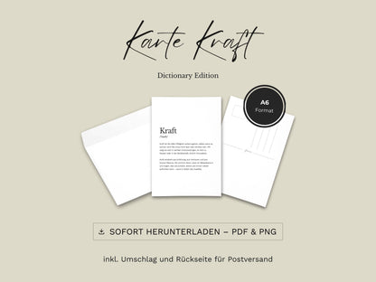 Karte „Kraft“ zum Ausdrucken | Postkarte & Faltkarte