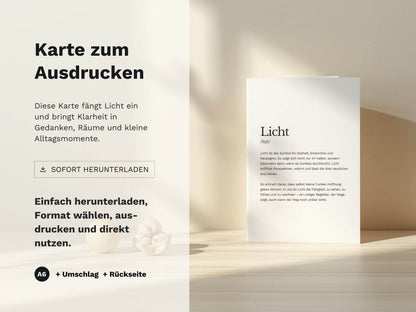 Karte „Licht“ zum Ausdrucken | Postkarte & Faltkarte