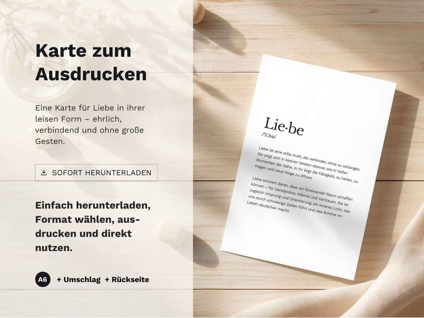 Karte „Liebe“ zum Ausdrucken | Postkarte & Faltkarte
