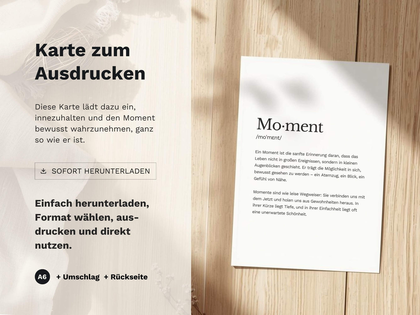 Karte „Moment“ zum Ausdrucken | Postkarte & Faltkarte