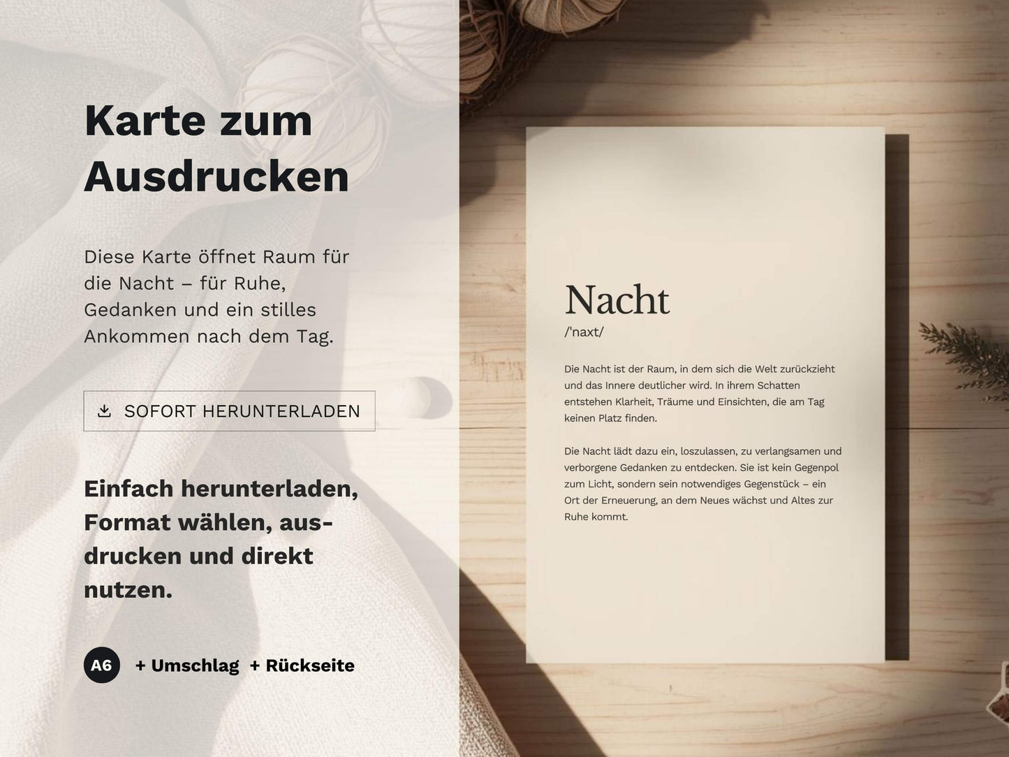 Karte „Nacht“ zum Ausdrucken | Postkarte & Faltkarte