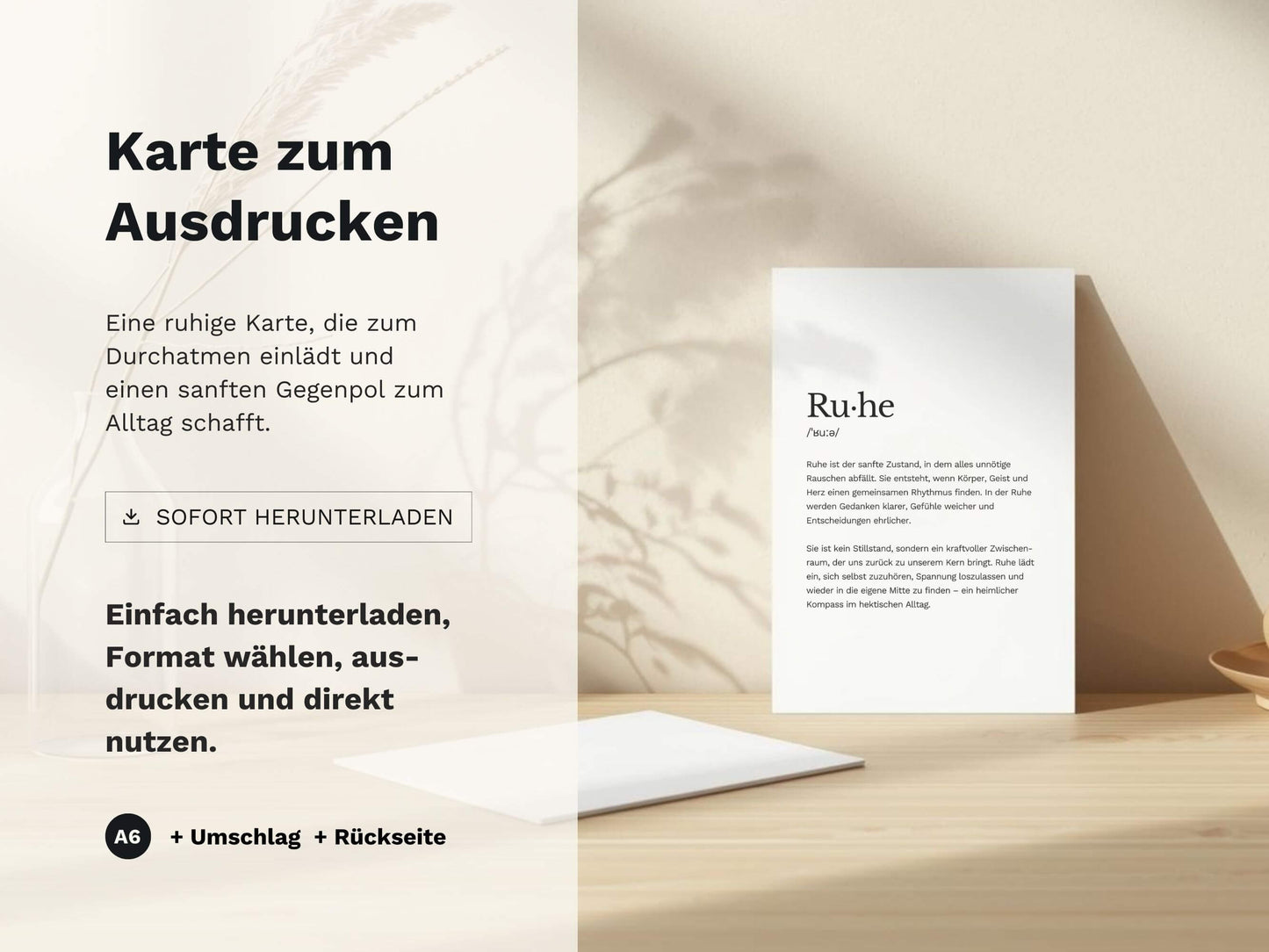 Karte „Ruhe“ zum Ausdrucken | Postkarte & Faltkarte