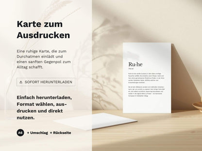 Karte „Ruhe“ zum Ausdrucken | Postkarte & Faltkarte