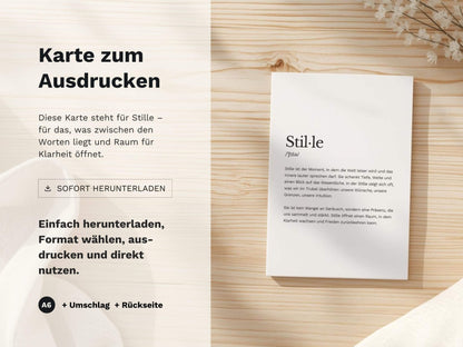 Karte „Stille“ zum Ausdrucken | Postkarte & Faltkarte