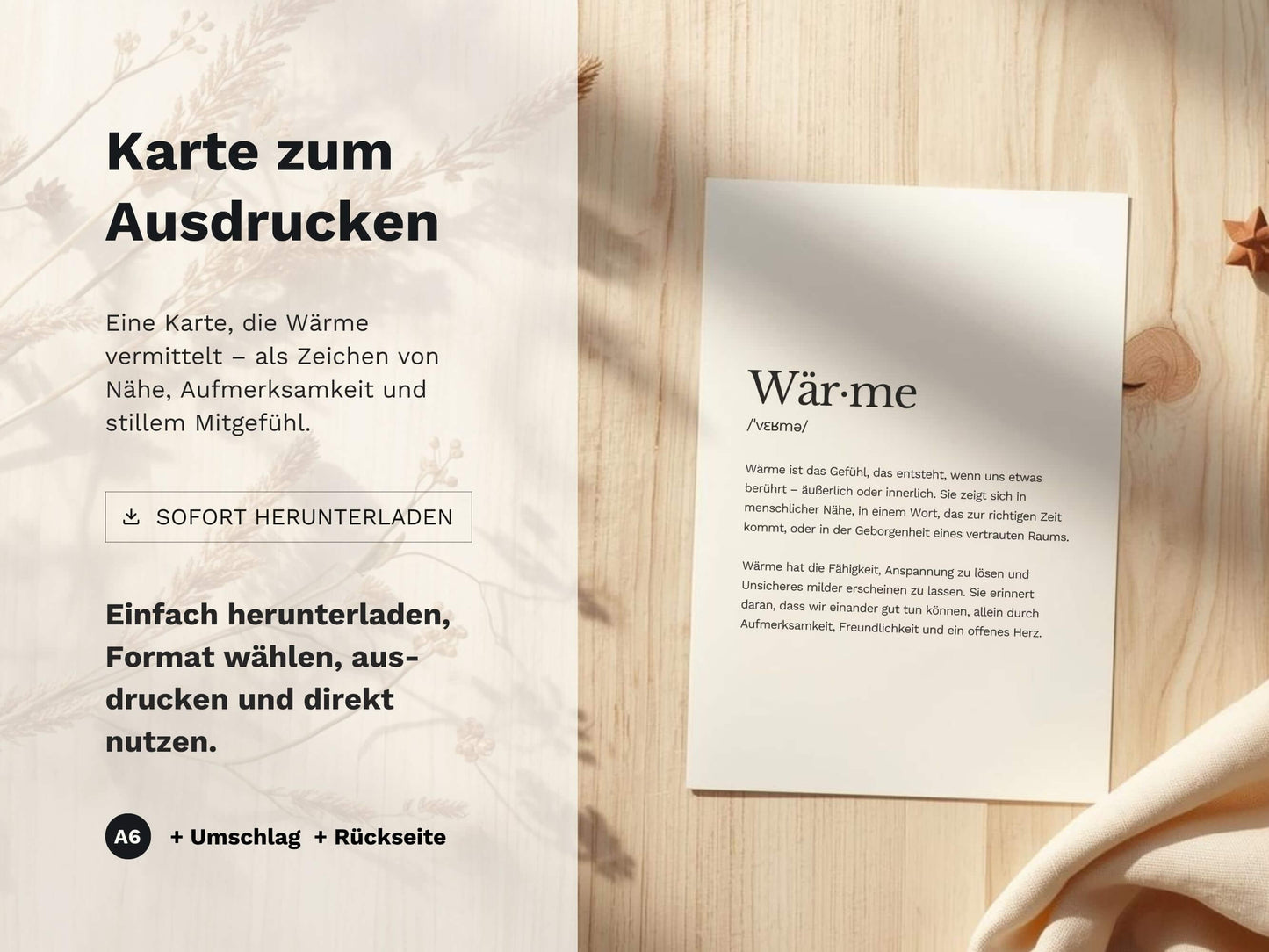 Karte „Wärme“ zum Ausdrucken | Postkarte & Faltkarte