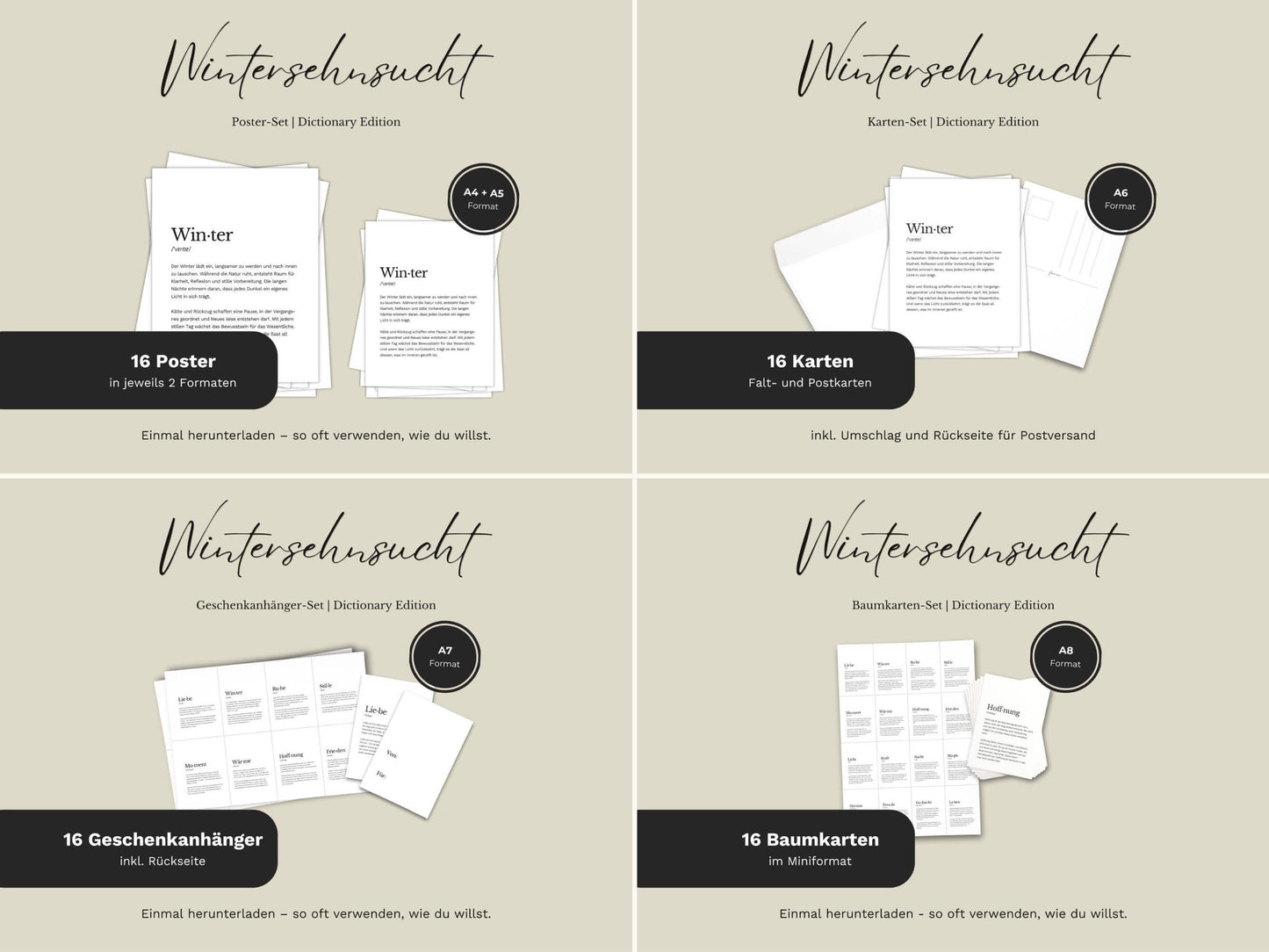 Komplett-Set „Wintersehnsucht“ | Poster, Karten, Anhänger & Baumkarten